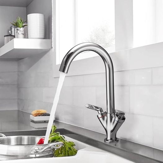 NEW SALE | Kitchen Sink Mixer Taps Monobloc Swivel Spout Chrome Brass Dual Lever with Hoses