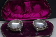 Antique Sterling Silver Salt Cellars Sheffield 1902 Cased Pair