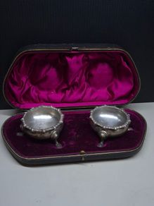 Antique Sterling Silver Salt Cellars Sheffield 1902 Cased Pair