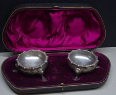 Antique Sterling Silver Salt Cellars Sheffield 1902 Cased Pair