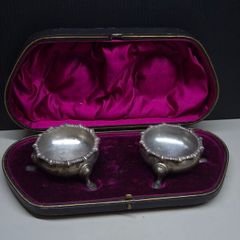 Antique Sterling Silver Salt Cellars Sheffield 1902 Cased Pair