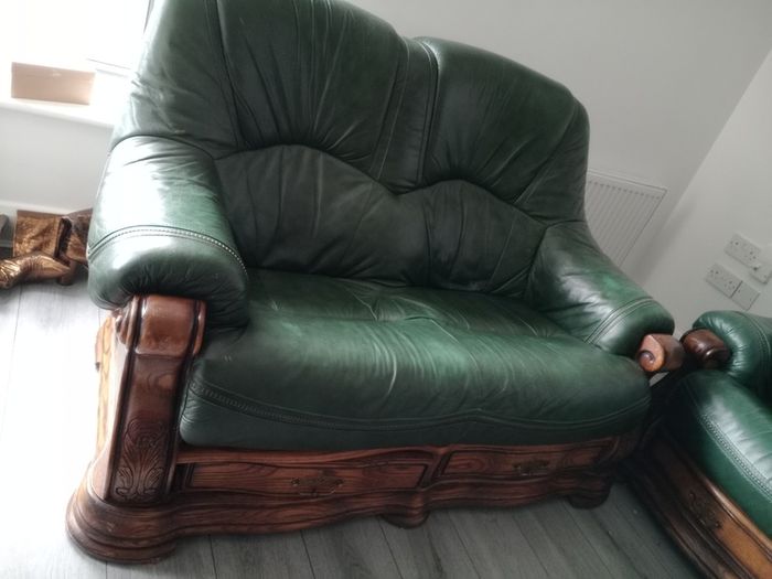 Calfskin Patent leather couches in deep green