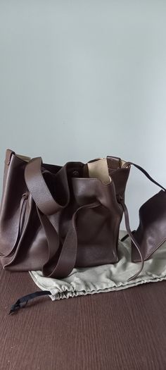 Weekend By MaxMara Falco Chocolate Brown Leather Tote with Pochette