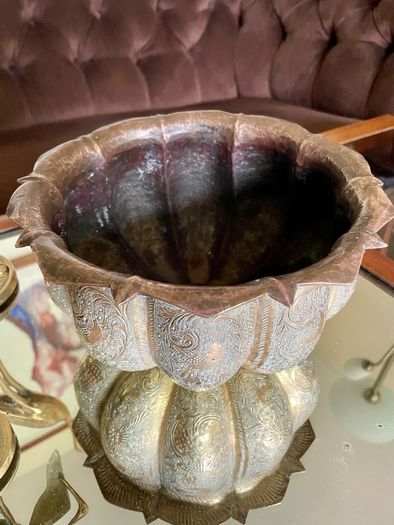 Antique Indian brass Planter Pumpkin Lotus Shape
