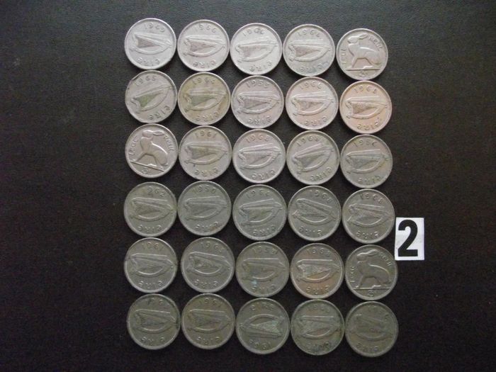 30 Irish 3 pence coins (1942-1968)