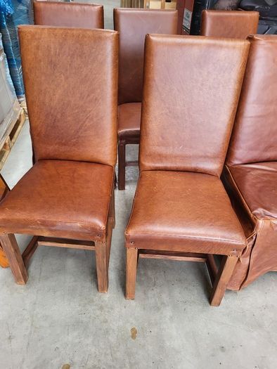 Solid Wooden Table & 8 Real Leather Brown Chairs for Sale