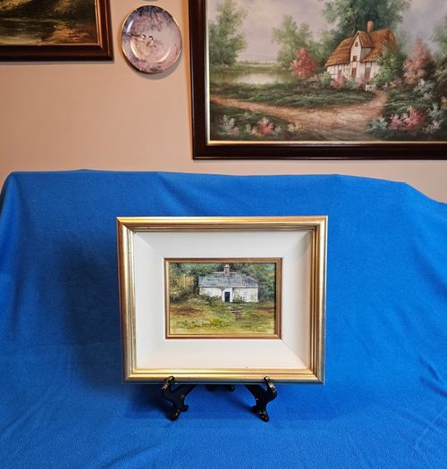 Original oil painting by Liz Fearon - likely titled "Abandoned Cottage, Killadoon"