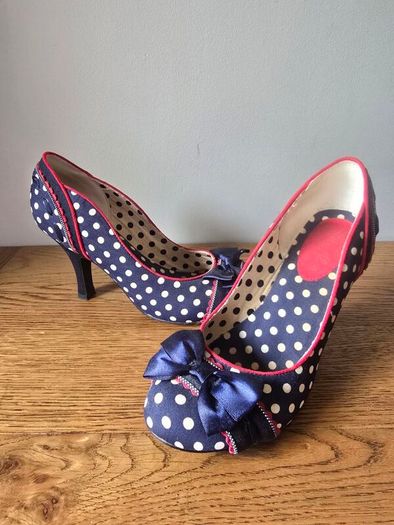 Ruby Shoo Retro Polka Dot Heels with Satin Bows - Size UK 6 / EU 39