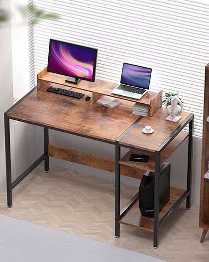 MASSIVE SALE Home Office Corner Gaming Desk, Computer Desk with Storage Shelves, Vanity Table, Wood Metal Writing Study Workstation,Rustic (FREE POSTAGE)