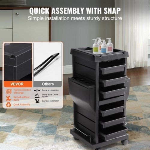 Ultimate Salon Trolley Cart, Lockable Beauty Salon Cart for Stylist with 6 Removable Drawers & Tool Holder, Plastic Hairdressing Rolling Cart with Lockable