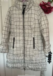 Edina ronay check down filled white & black tie belt coat size 12