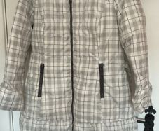 Edina ronay check down filled white & black tie belt coat size 12