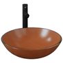 Bathroom Sink with Tap and Push Drain Brown Tempered Glass Image 2