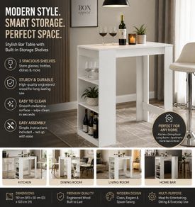 Home Bar Table with Storage Shelves Modern Breakfast Bar & Drinks Station