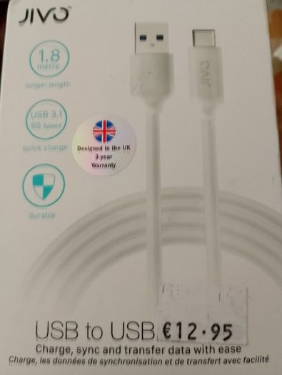 Premium durable 1.8m JIVO USB-C FAST Sync/charging cable