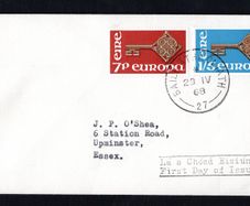 1968 Ireland Europa (CEPT) Commemorative Stamp Plain First Day Cover (FDC) With Baile Atha Cliath (Dublin) cancel