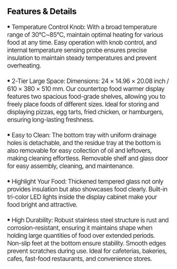 800W Food Warmer Display Cabinet 201 stainless steel 2 Tiers Hot Cabinet for Fast-food Restaurants, Breakfast Shops