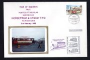 1993 Isle of Man Cover showing Year of Railways No 2 Posted at Ramsey Carried on Horsetram &amp; Steam TPA (Traveling Post Office) Special to Port Erin tying 23p definitive stamp
