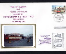 1993 Isle of Man Cover showing Year of Railways No 2 Posted at Ramsey Carried on Horsetram & Steam TPA (Traveling Post Office) Special to Port Erin tying 23p definitive stamp