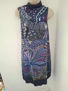 Comma Navy Multicoloured Shift dress 10 )