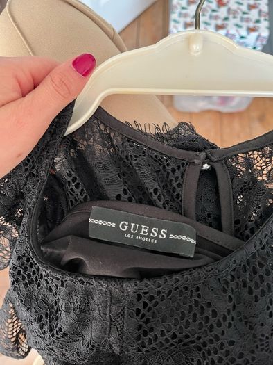 Guess Black Lace Ruffled Top Size S UK 6
