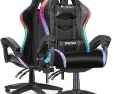 Gaming Chair with RGB Lights, Gaming Armchair with Headrest and Lumbar Support, Ergonomic Gaming Chair for Gaming Room, Teenagers With RGB, Black