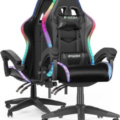 Gaming Chair with RGB Lights, Gaming Armchair with Headrest and Lumbar Support, Ergonomic Gaming Chair for Gaming Room, Teenagers With RGB, Black