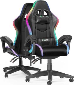 Gaming Chair with RGB Lights, Gaming Armchair with Headrest and Lumbar Support, Ergonomic Gaming Chair for Gaming Room, Teenagers With RGB, Black