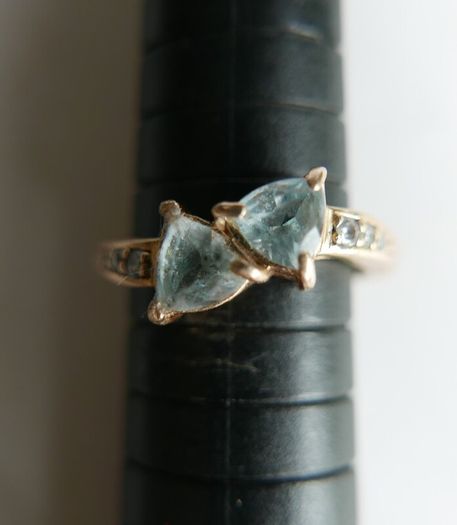 Vintage Solid 14k Gold Aquamarines And Diamonds Ring Size O - 3,35g