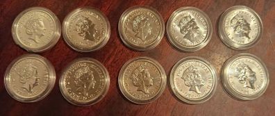 Lot of 10 x 2022 1oz Silver Britannia Coins (Pure .999 Silver)