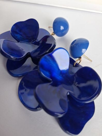 Cobalt Blue Lucite 3D Floral Earrings