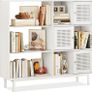 Rattan Bookcase, Storage Sideboard Cabinet with Metal Legs, Wooden Bookshelf with 3 Door, 6 Open Compartments, Freestanding Display Rack for Living Room, Study,102x29x96cm(White) Image 2