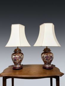 Pair of Satsuma Style Table Lamps with Shades