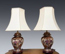 Pair of Satsuma Style Table Lamps with Shades
