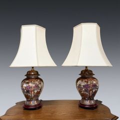Pair of Satsuma Style Table Lamps with Shades
