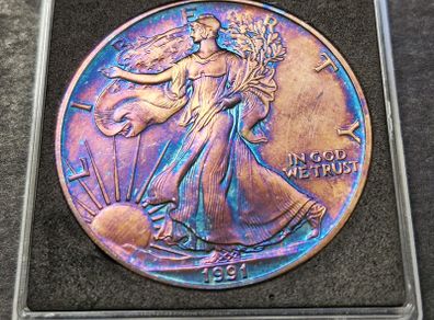 USA 1991 Silver Eagle Toned 1 Dollar Coin