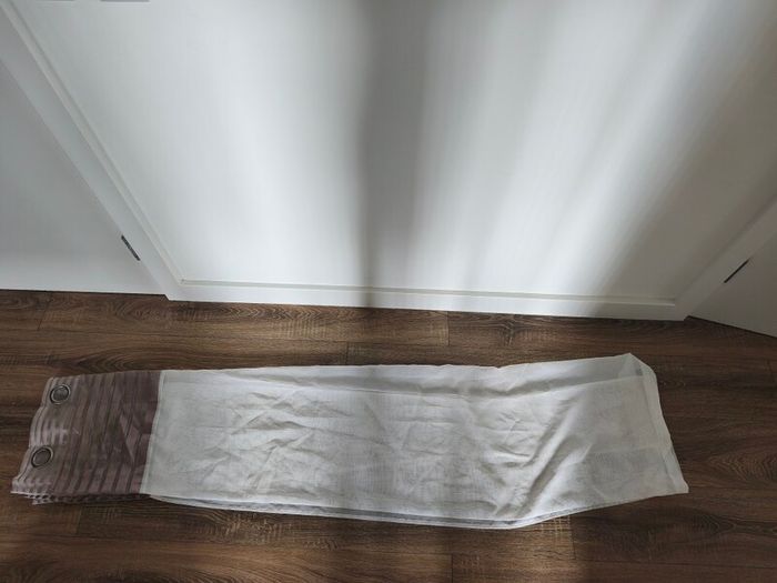 Beige Striped Voile Eyelet Curtains / Net Panels