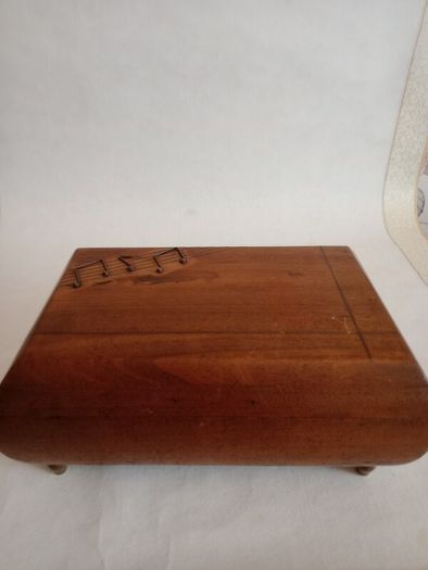 Antique Wooden and Brass Inlay Music Jewellery Box