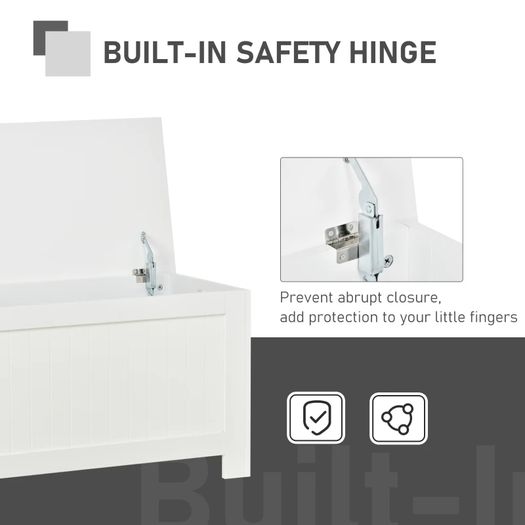 Storage Chest, Toy Storage Box Organizer with Safety Hinges, Lid and Side Handles, White