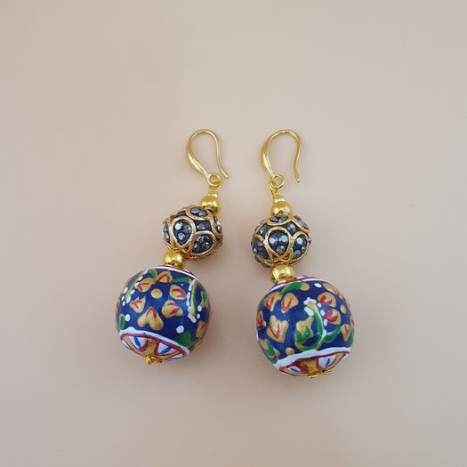 Beautiful Handmade Afghani Design Colorful Enamel Drop Earrings