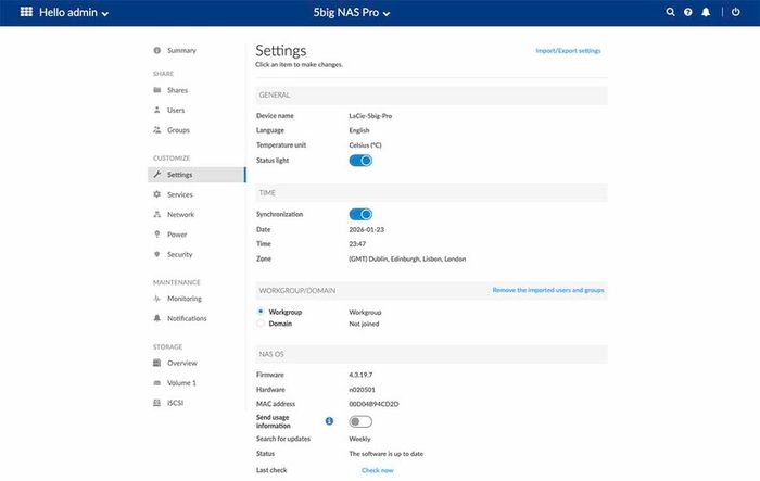 Lacie 5Big NAS with 8TB of storage