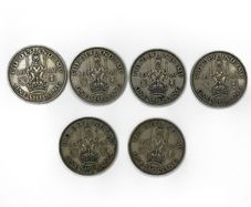 6x 1947 Scottish Shilling Coins George VI -UK Pre-Decimal