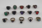 Antique Ring Lot of 15 Rustic Brass &amp; Glass Jewellery