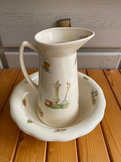 Beautiful Rare Vintage Aynsley Fine Bone China Edwardian kitchen garden - Jug and Wash Bowl
