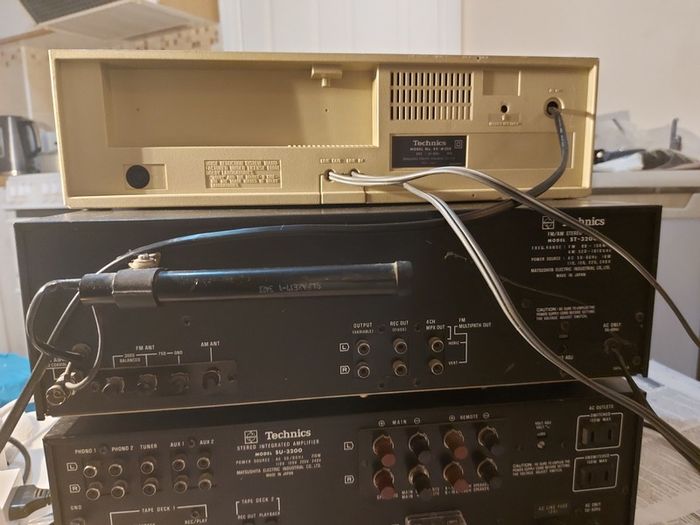 Technics FM-AM Stereo Tuner Model ST-3200, Technics Model No. RS-M205, Technics Stereo integrated Amplifier Model SU-3200, 3 parts of a Technics Music System, No phonograph or Speakers