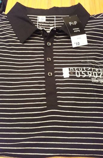 Excellent Quality F&F Men's Navy & White Striped XXXL Polo Shirt (Brand New & Tagged)