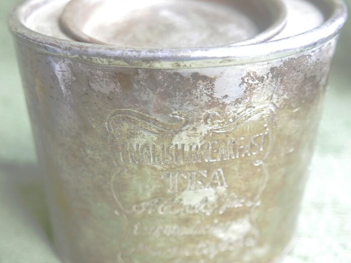 Vintage English Breakfast Tea  Engraved Round Silver Plated Container