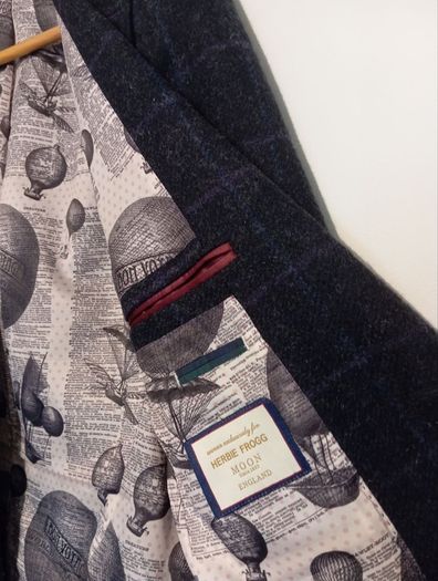 HERBIE FROGG Mens Tweed Blazer Blue Check Abraham Moon Wool Jacket 40R Velvet