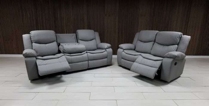 Valerie Light Grey & Dark Grey Leather Recliner Sofa Set