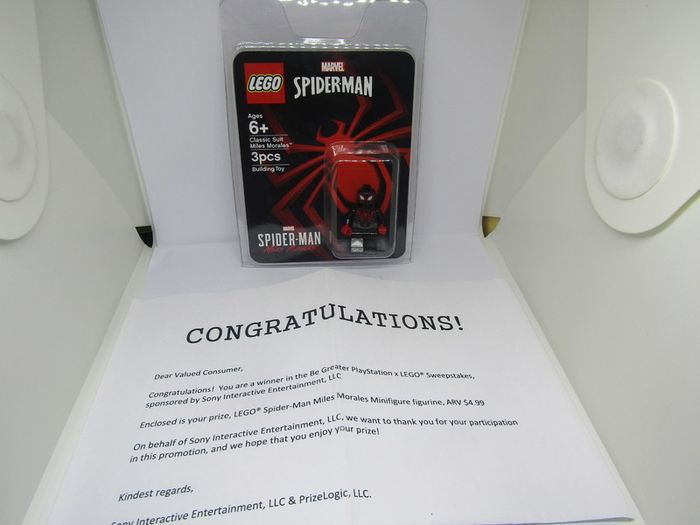 Lego Spider-Man Miles Morales Minifigure Playstation 2020 Sweepstakes Figure Very Rare From The Be Greater This Was Only Available In The US Also Includes Congratulations Paper Leaflet And Also The Original Box And That They Were Shipped Out In So Include
